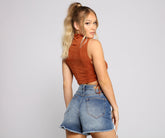 Step Up Lace Up Faux Suede Crop Top